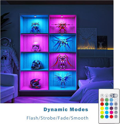MYPLUS Under Cabinet Lighting Kit, RGB Puck Lights with Remote Control Color Changing and Bright LEDs,12V, 7.5W Plug-in Wired led Lighting kit for Cabinet, Counter, Closet, Shelf, Display Case