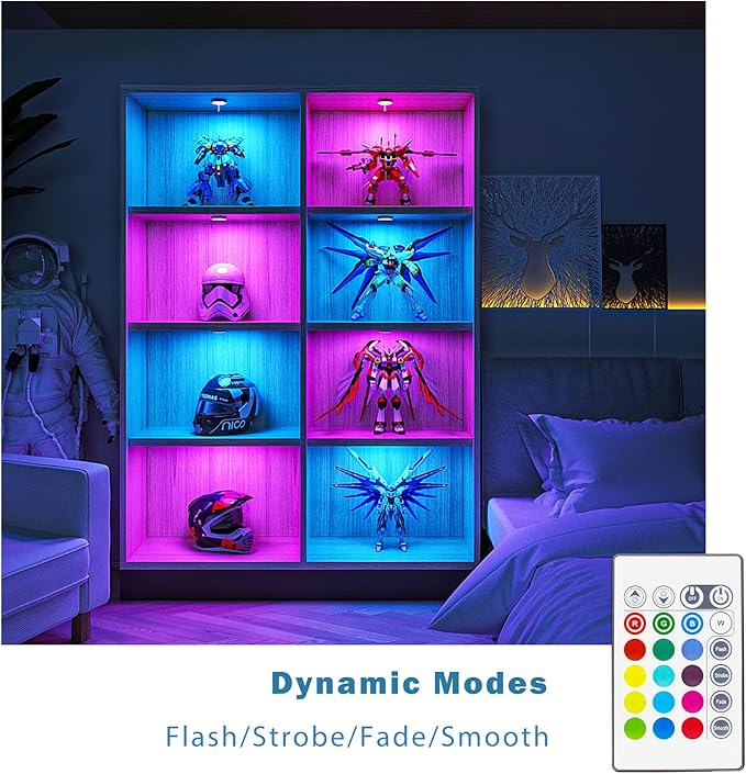 MYPLUS Under Cabinet Lighting Kit, RGB Puck Lights with Remote Control Color Changing and Bright LEDs,12V, 7.5W Plug-in Wired led Lighting kit for Cabinet, Counter, Closet, Shelf, Display Case