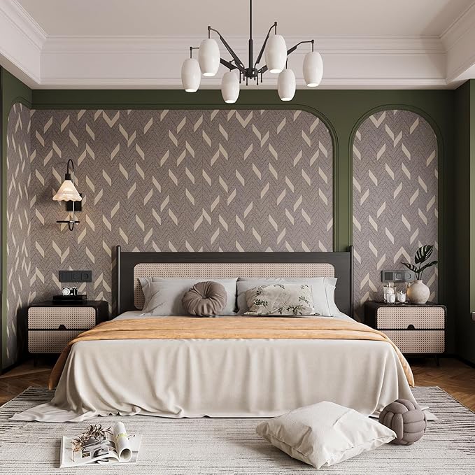 Herringbone Peel and Stick Wallpaper Geometric Wallpaper Boho Contact Paper for Cabinets Stripe Wallpaper for Bedroom 16''×354'' Adhesive Removable Waterproof Wall Paper for Bathroom Laundry Room