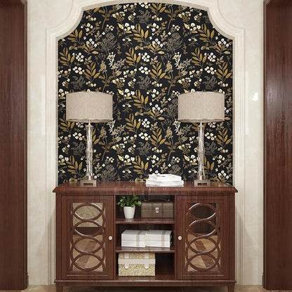Leaf Wallpaper Peel and Stick Dark Floral Wallpaper 17.5in x 197in Vintage Leaf Contact Paper Vinyl Waterproof Self Adhesive Boho Botanical Wall Paper for Bedroom Cabinet Décor