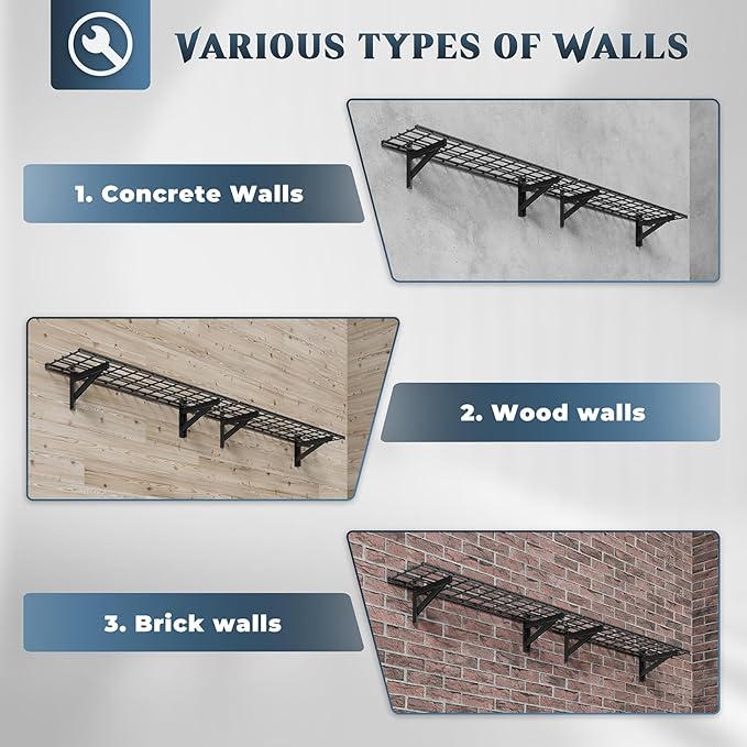 2 Pack Heavy Duty Garage Wall Shelving Set (1x4ft), Wall Mounted Garage Shelves 700lbs Capacity, 12