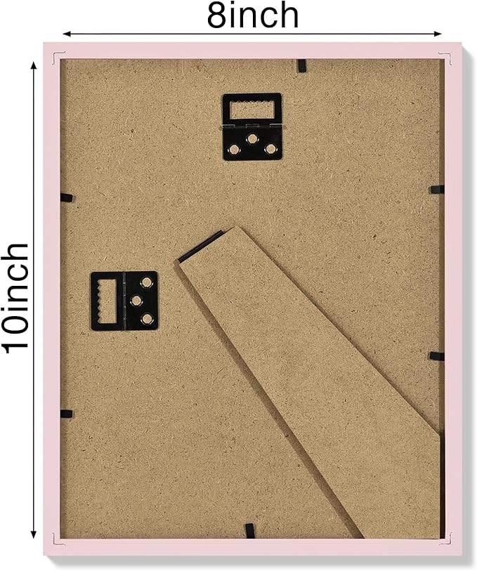 Vittanly 8x10 Picture Frames Set of 4, Display Pictures 5x7 with Mat or 8x10 without Mat, Gallery Wall Frame Set for Wall or Tabletop, Engineered Wood with Shatter Resistant Plexiglass, Pale Pink