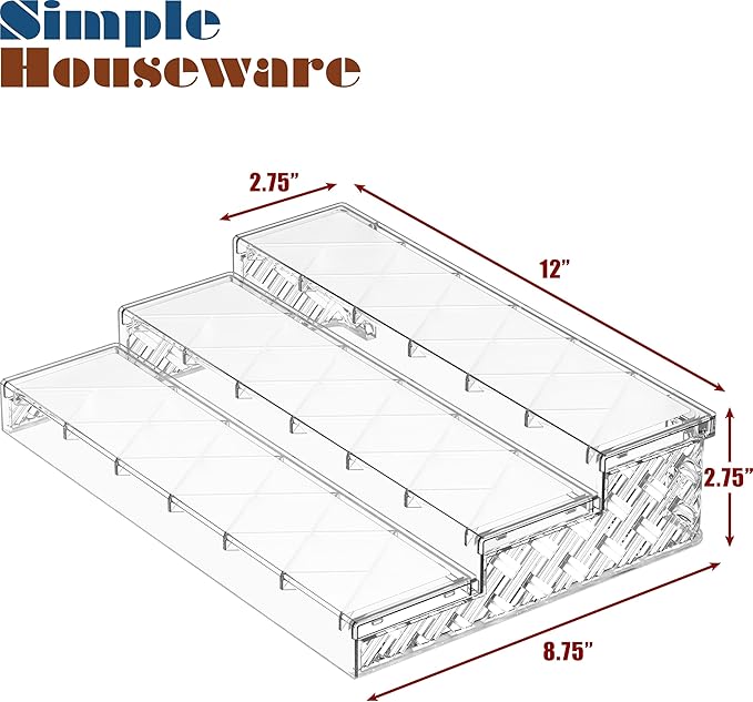 Simple Houseware 3 Tier Spice Shelf For Countertop Cabinet Storage Organizer, Clear