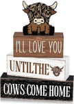 Marsui 4 Pcs Highland Cow Table Decorations Cow Wooden Signs Rustic Cow Tiered Tray Decor Western Tabletop Centerpieces Farmhouse Distressed Highland Cow Decor for Home Desk Room Kitchen Shelf Decor
