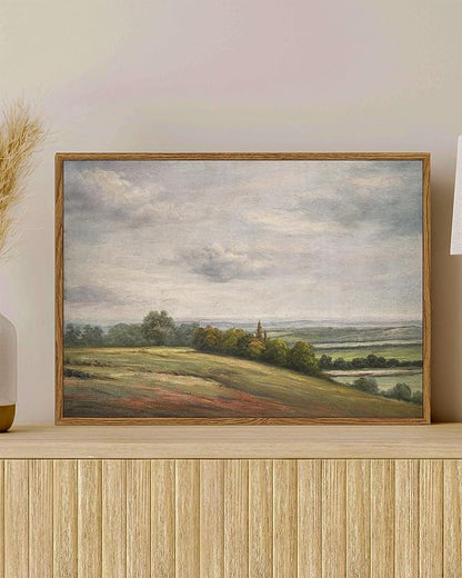 SHENIFY Landscape Framed Canvas Wall Art Vintage Classical Rural Hill Prints Hallway Bathroom Office Decor - 11x14in Natural Framed