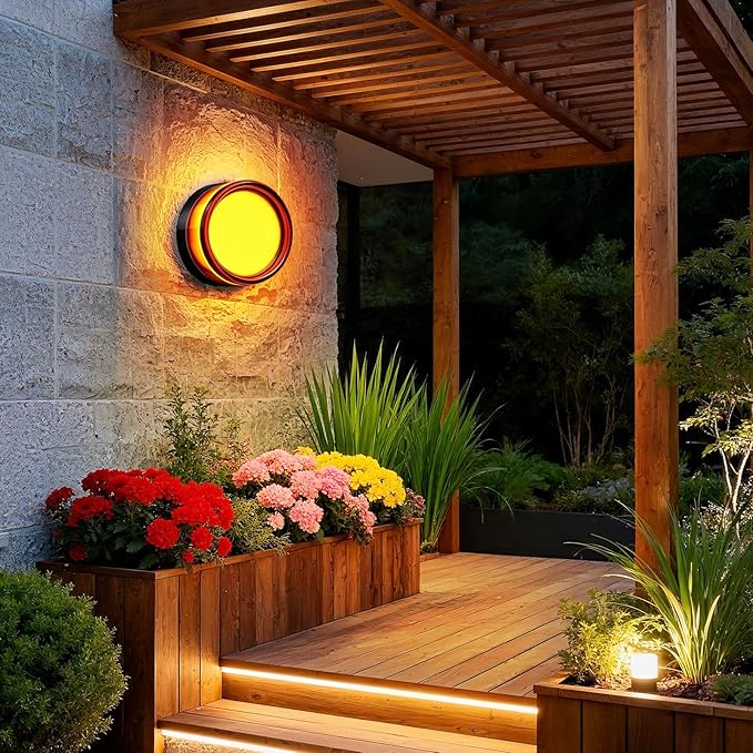 Round LED Wall Sconce Light, Waterproof IP65 9W 3000K Warm White Modern Wall Sconces, Hardwired Minimalist Indoor Wall Lights for Bedroom, Hallway, Staircase, Living Room, Background Decor Lighting