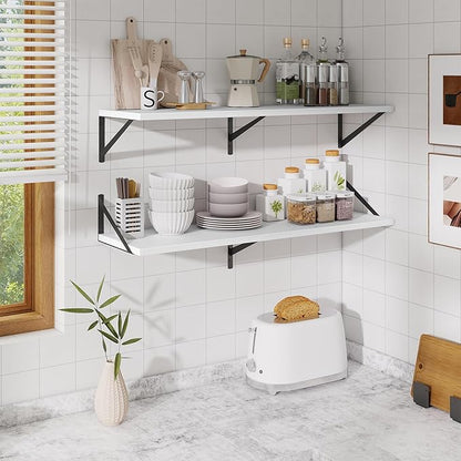 Floating Shelves for Wall,40" Wall Mounted Shelves Set of 2,Long Wood Floating Shelves,Hanging Wide Display & Storage Shelf with Metal Brackets for Bathroom,Bedroom,Kitchen,Living Room,White