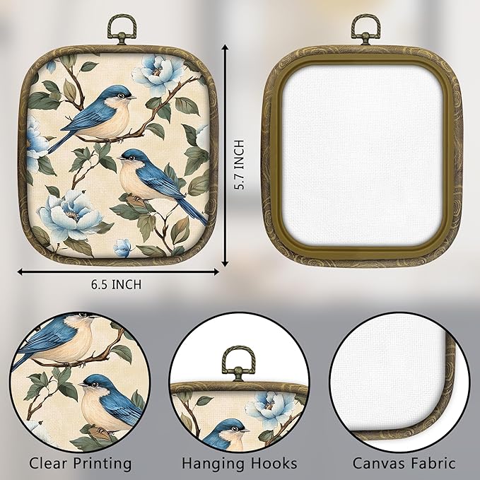 KSDUT Bird Wall Art Decor - Chinoiserie Neutral Mid Century Modern Wall Art Canvas Frame Hanging Prints, Vintage Landscape Square Wall Art Decor for Home Decorations 6.5"x5.7"