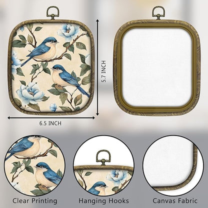 KSDUT Bird Wall Art Decor - Chinoiserie Neutral Mid Century Modern Wall Art Canvas Frame Hanging Prints, Vintage Landscape Square Wall Art Decor for Home Decorations 6.5"x5.7"