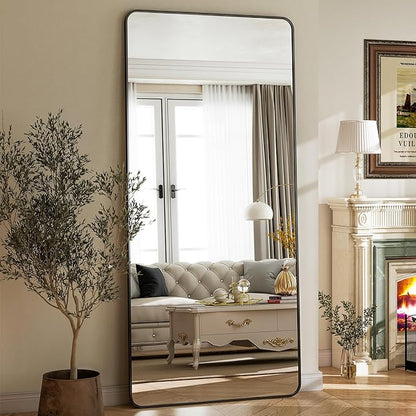 BEAUTYPEAK Black Full Length Mirror, 76"x34" Rounded Corner Floor Mirror Standing Hanging or Leaning Against Wall, Suitable for Bedroom or Dressing Room
