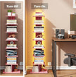 TUTOTAK Narrow Bookshelf, 8-Tier Bookcase with LED Lights, Spine Book Shelf for Small Space, Corner Standing Shelf for Living Room, Office, Study, Entryway, Pink BS06BP008L