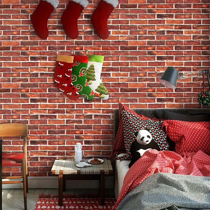 Abyssaly Brick Wallpaper Peel and Stick Red Brick Contact Paper for Bedroom 17.7