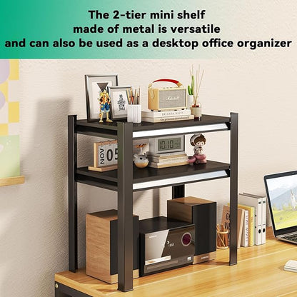 2-Tier Spice Racks, Kitchen Counter Shelves, Industrial Style Kitchen Storage, Metal Adjustable Countertop Shelf for Bathroom, Coffee Bar, Cabinet, Desk, 19.68" W*13.78" D*22.05" H, Black