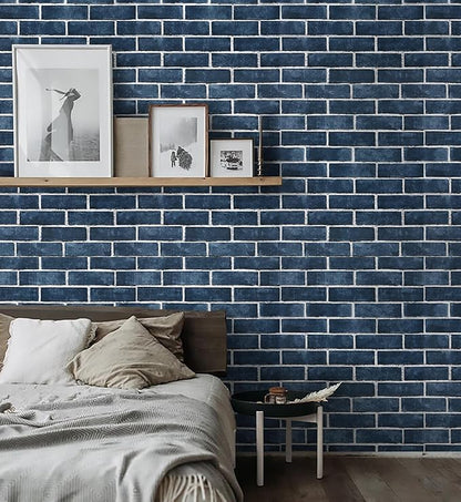 HeloHo 17.7" X 118" Blue Brick Wallpaper Peel and Stick Self-Adhesive Removable Wall Paper Brick 3D Textured Wallpaper for Kitchen Backsplash Living Room Bedroom Decor
