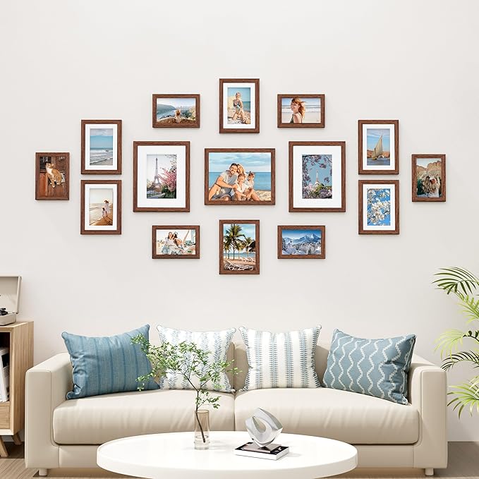 Vittanly 15 Pack Picture Frames Collage Wall Decor, Multi Sizes Including 3pcs 8x10, 6pcs 5x7 and 6pcs 4x6 Photo Frames, Gallery Frame Set for Wall or Tabletop Display, Walnut Brown