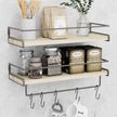 Wall Decor Floating Shelves, Home Decor with Towel Bar/Hooks, Wall Shelves for Bathroom/Living Room/Kitchen/Bedroom, (Black-Natural) Floating Bathroom Shelves