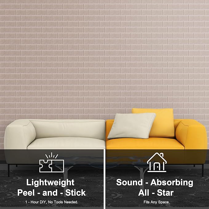 WoveN SounD Brick Acoustic Wall Panels Seamless Visual, High Density, Sound Proof Wall Decor, Noise Blocker Felt Wall Tiles for Home, Studio, Office & Focus Zones (Deep Camel), 16x12x0.4 Inch