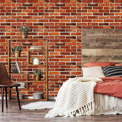 Abyssaly Brick Wallpaper Peel and Stick Red Brick Contact Paper for Bedroom 17.7" X 787.4" Vintage Faux Brick Wallpaper for Fireplace Kitchen Backsplash Accent Wall Home Decoration Brick Wall Backdrop