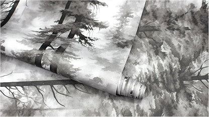 HAOKHOME Forest Peel and Stick Wallpaper Black and White Removable Vinyl Wall Mural for Bathroom Bedroom Accent Wall Self Adhesive Tree Contact Paper 17.3in x 118in