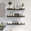 WOPITUES Floating Shelves 24 inch with Gold Metal Guardrail, Shelves for Wall Decor Set of 3, Wall Shelves for Bedroom, Bathroom, Kitchen, Living Room, Plants, Picture Frames, Art- Black and Gold