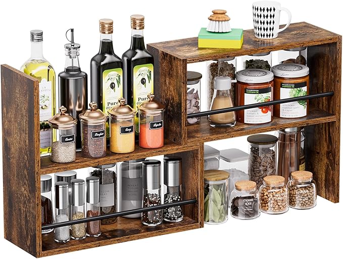 Expandable Cabinet Organizer Shelf, Set of 2 Kitchen Counter Shelves for Countertop Organization Spice Rack Kitchen Storage Stackable