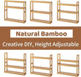 FILWH Bamboo Organizer Rack - Adjustable 3-Tier Storage Shelf, Wall Mounted or Over The Toilet, Living Room, Kitchen (Natural)