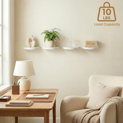 Small Wood Floating Shelves (2-Pack, 6-inch Diameter) - Round Sturdy Invisible Wall Mount Display for Small Plants,Toys,Bathroom,Living Room Storage & Modern Rustic Décor (White)