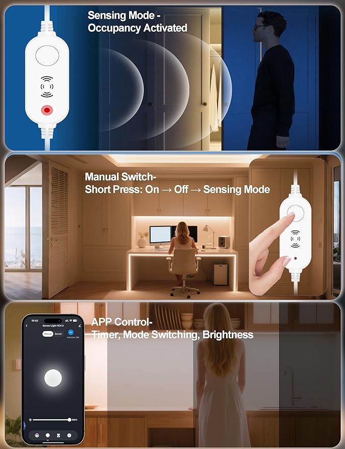 42inch WiFi LED Under Cabinet Lighting Plug in, Radar Motion & Ambient Light Sensor Silicone White 2700K-6500K, Wireless APP Control Dimmable Timing, for Google Home Alexa, for Kitchen Under Counter