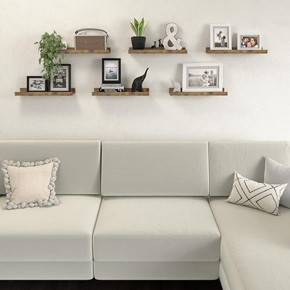 Floating Shelves Set of 6, Farmhouse Wall Shelves with Lip, Display Shelves for Wall Decor, Rustic Picture Ledge for Living Room, Bedroom, Nursery, Bathroom, Pictures, Books, Plants- Brown