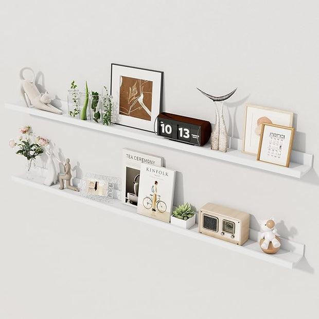 Axeman 48 Inch Floating Shelves | Picture Ledge Shelf Set of 2 | White Wall Shelves with Lip | White Picture Shelf for Wall with Ledge | Photo Ledges 48 Inch