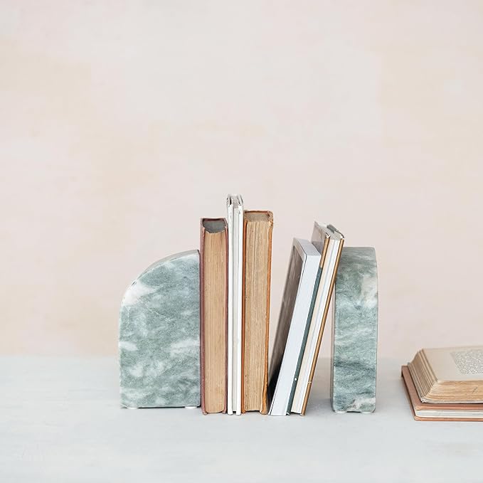 Creative Co-Op Half Arch Marble Bookends, Green