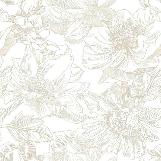 Ismoon Large Floral Peel and Stick Wallpaper Boho Beige/Coffee Contact Paper 17.3inx16.4ft Modern Wall Paper Removable Self Adhesive Bedroom Cabinet Bathroom Waterproof Mural Wall Decor Vinyl Roll