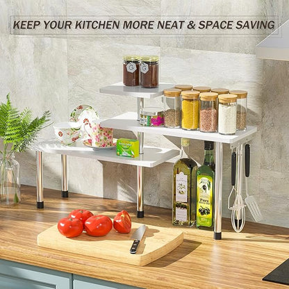 ZHWS Bathroom Counter Organizer Corner Shelf – Bathroom Organization Bamboo 3 Tier Spice Rack Makeup Organizer Bookshelf Space Saving Rack Kitchen Office Living Room (White)