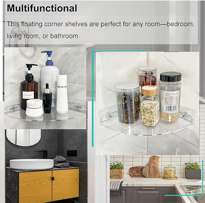 Corner Shelves wall Mounted Home Decor Floating Shelves (Clear)