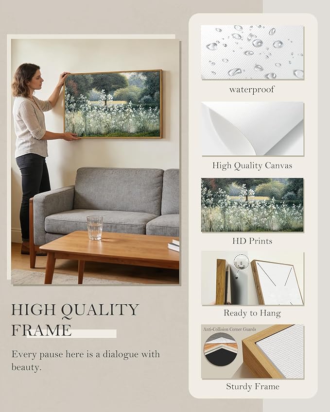 SHENIFY 24x36in Large Vintage Landscape Framed Canvas Wall Art Forest Pond Classic Hallway Bathroom Office Decor - Natural Framed