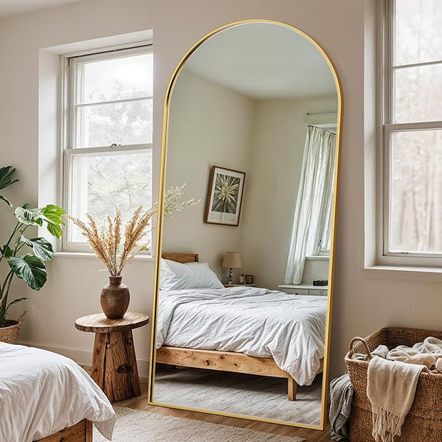 Full Length Mirror, 71" x 32" Arched Full Body Mirror Large Standing Floor Mirrors, Mirrors for Bedroom, Bathroom, Living Room Standing or Wall Leaning, Gold