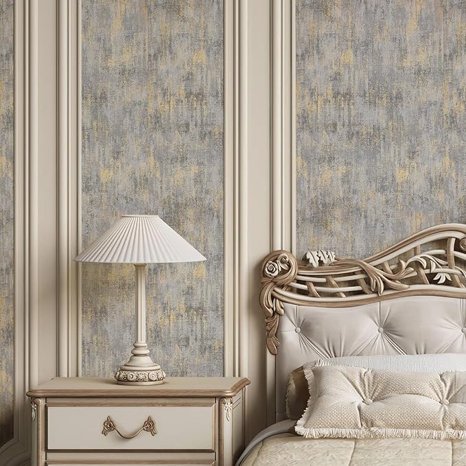 Textured Wallpaper Vintage 17.3"x236" Distressed Metallic Grey/White/Gold Vintage Metallic Concrete Wallpaper Modern Non Woven (Non-Pasted) Industrial Style Need Adhesive Modern & Traditional Style