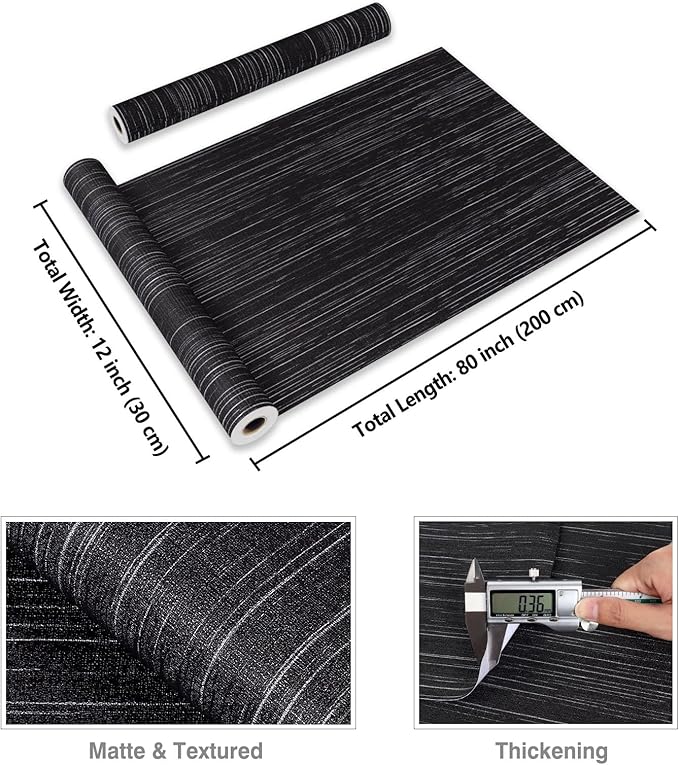 CRE8TIVE Black Grasscloth Peel and Stick Wallpaper Textured Woven Linen Fabric Black Contact Paper for Walls Self Adhesive Removable Faux Grass Cloth Wallpaper for Bedroom Countertops Cabinets 12