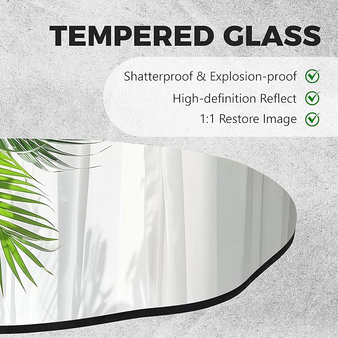 Irregular Wall Mirror 22x30 Inch, Asymmetrical Frameless Bathroom Mirrors with Tempered Glass for Living Room Bedroom,Decorative Modern Wall Decor