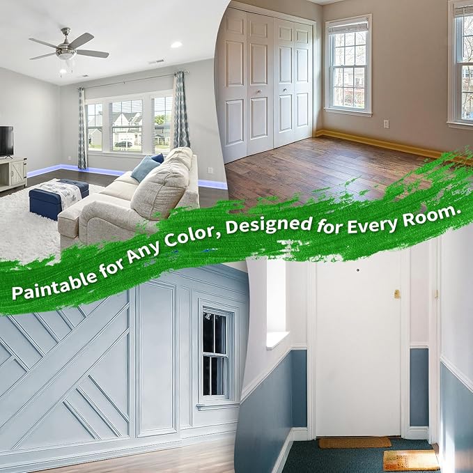 Art3d 8 Pack, 8 ft Each (64 ft Total) MDF Baseboard Wall Molding Trim, Skirting Board Panels, 4.17 in. High, Paintable, Warp-Resistant, Easy Installation for Living Room, Bedroom and Office (White)