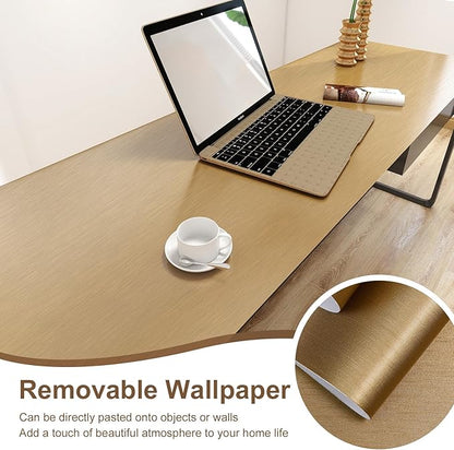 Stainless Steel Contact Paper 15.7"x 472" Dark Gold Stainless Steel Contact Paper Peel and Stick Countertop Self Adhesive Thick Texture Vinyl Waterproof Wallpaper Fridge Kitchen Cabinets