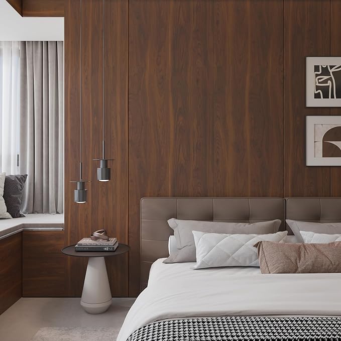 BOMENG Walnut Wood Contact Paper 32x158 inch Dark Brown Wood Wallpaper Peel and Stick Waterproof Removable Faux Wood Grain Vinyl Wrap Vintage Countertop Paper for Drawer Liner Cabinets Walls Desk