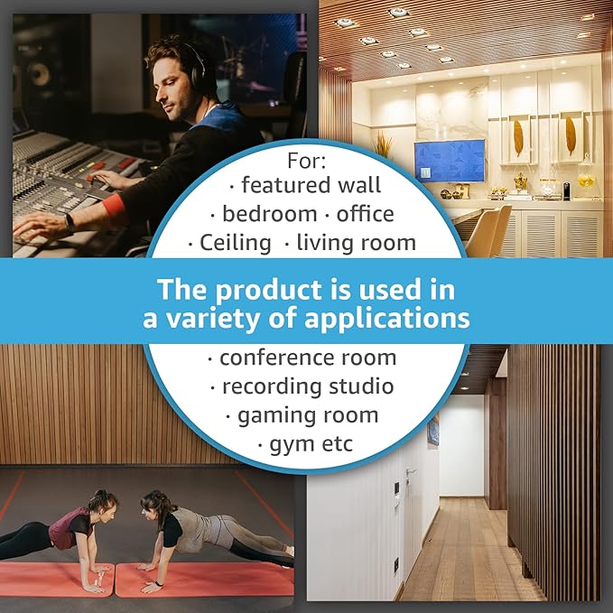 Art3d 4-Piece Wood Slat Acoustic Panels for Stylish Decor and Noise Reduction, 3D Textured Panel for Ceiling and Wall, White Elm