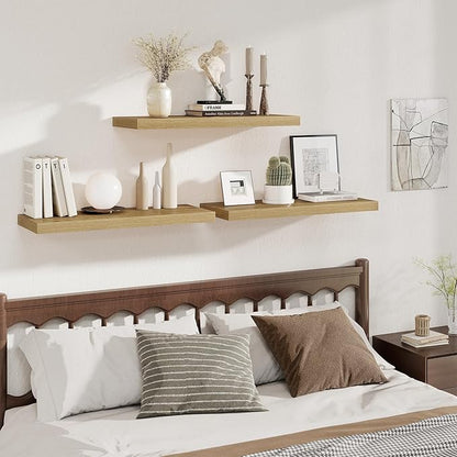 Fun Memories Deep Floating Shelves, 32W x 12D Oak Wall Shelves, 32 Long Rustic Wood Wide Storage Shelves for Bedroom, Kitchen, Farmhouse, Laundry Room, Bedroom, Kitchen, Home Office- Set of 3