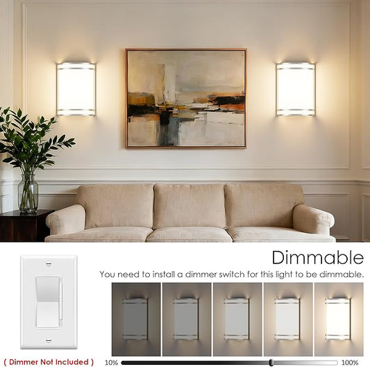 Aipsun Modern Wall Sconces Set of Two, Hardwired 15W LED Indoor Wall Sconce Lighting Dimmable Wall Lights for Living Room Hallway Bedroom (Brushed Nickel)