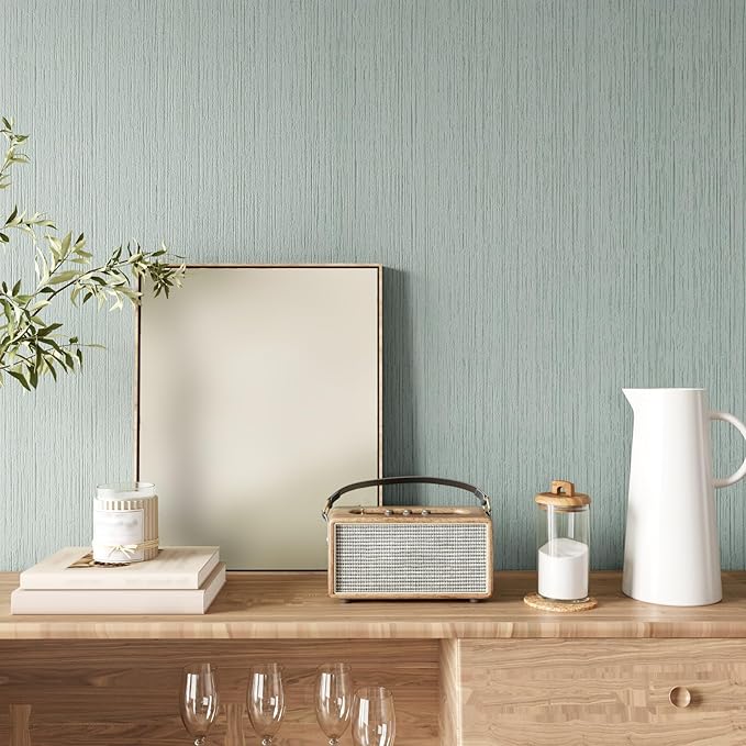 CRE8TIVE Large Size Mint Green Grasscloth Peel and Stick Wallpaper Textured 24