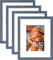 Vittanly 8x10 Picture Frames Set of 4, Display Pictures 5x7 with Mat or 8x10 without Mat, Gallery Frame Set for Wall or Tabletop Display, Engineered Wood with Shatter Resistant Plexiglass, Navy Blue
