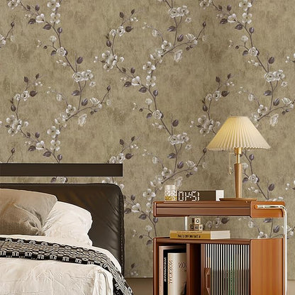 Floral Peel and Stick Wallpaper Flower Tree Contact Paper A Set of 17.5"x480" Self Adhesive Removable Modern Yellow Wall Paper Decorative Wall Covering Countertop Vinyl Film Roll