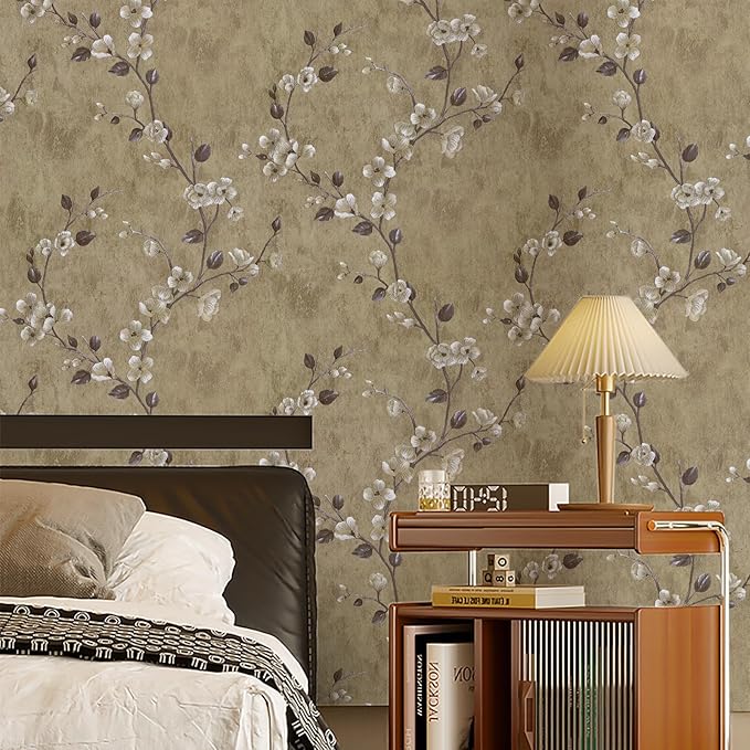 SOON AFTER Floral Peel and Stick Wallpaper Floral Contact Paper Vintage Flower Wallpaper Removable,Waterproof,Self Adhesive Vinyl Roll for Livingroom Bedroom 17.5”x120”