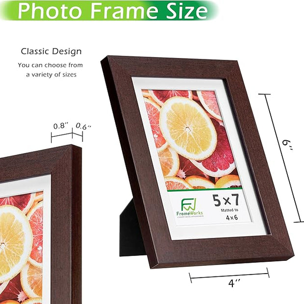 FrameWorks 2-Pack, 5x7 Matted to 4x6 Picture Frame, Mahogany – Classic Wooden Photo Frame with Tempered Glass, Modern Matte Finish for Prints, Posters, Certificates & Wall Decor – Gallery-Ready